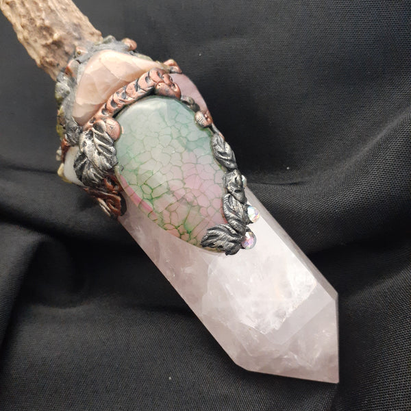 Deer Antler Wand With Rose Quartz Point