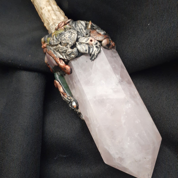 Deer Antler Wand With Rose Quartz Point