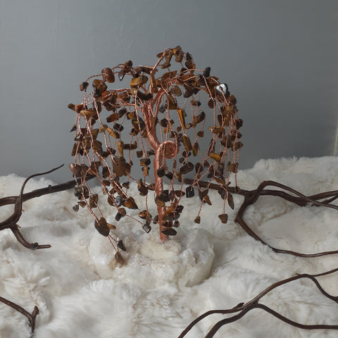 Weeping Willow Tree with Tigers Eye Leaves and Anandalite Base