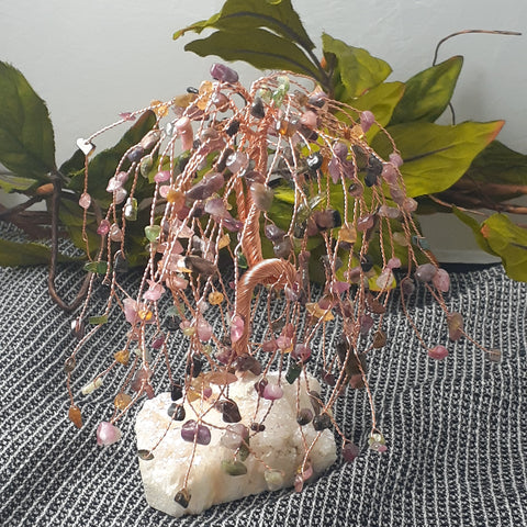 Weeping Willow Tree with Mixed Tourmaline leaves and Anandalite base