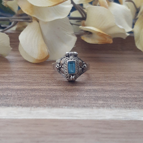 Poison Ring Faceted Rectangle Blue Topaz