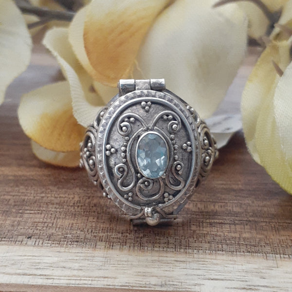 Poison Ring  Faceted Oval Blue Topaz