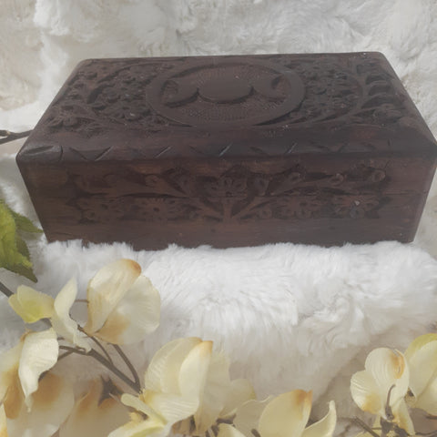 Triple Moon Carved Wooden Box