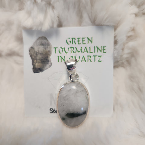 Green Tourmaline in Quartz Oval Pendant