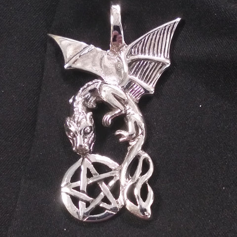 Dragon with Pentacle Sterling Silver Pendant