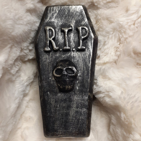 Skeleton Coffin Brushed Silver Candle