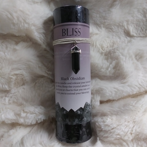 Black Obsidian Bliss Stone Pendant Candle