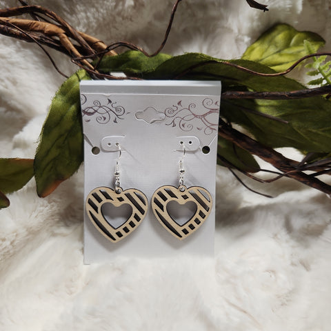 Wooden Heart Earrings- Lines Design GEP