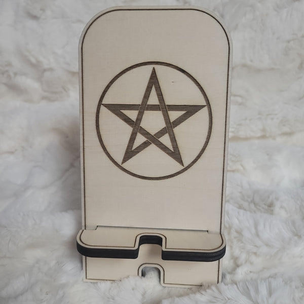 Laser etched pentagram phone stand
