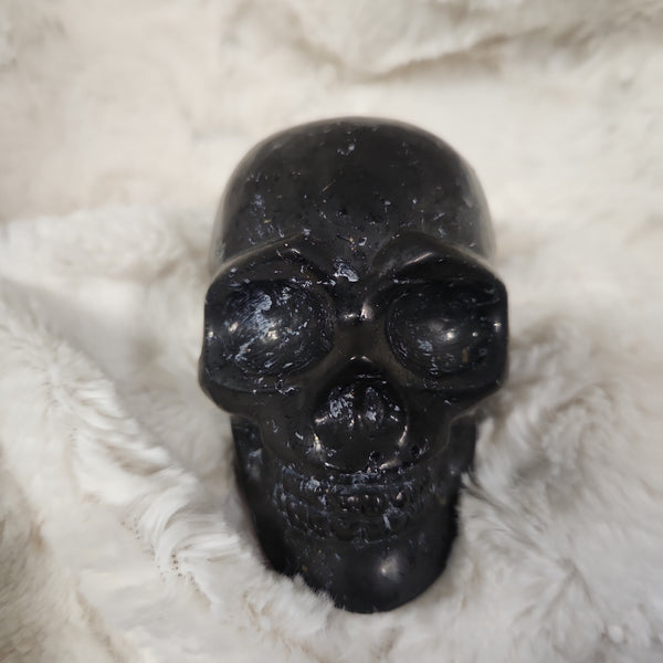Pyrite in Shungite Skull