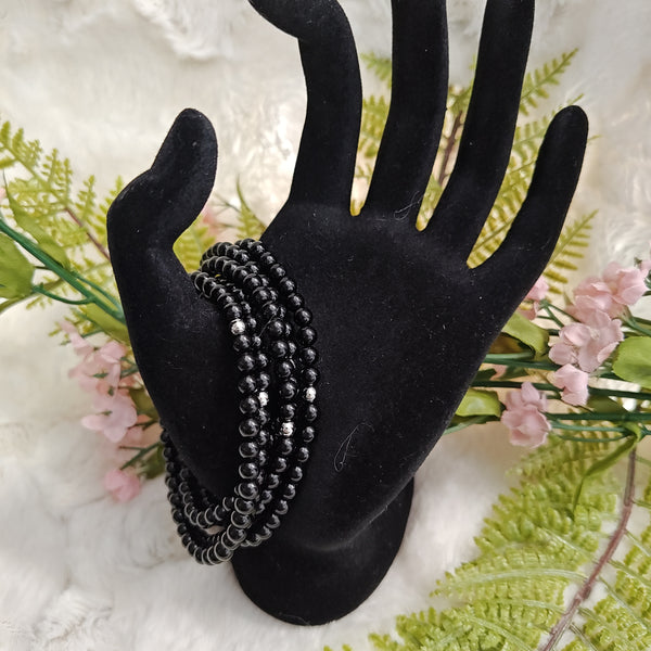 Tourmaline Black 4mm Stone Bead Bracelet
