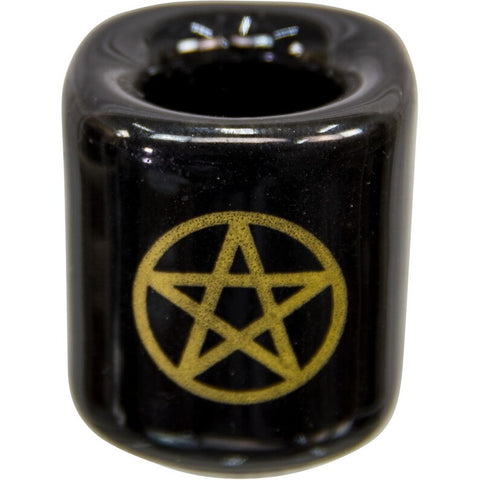 Pentacle Black and Gold Ceramic Spell Chime Candle Holder