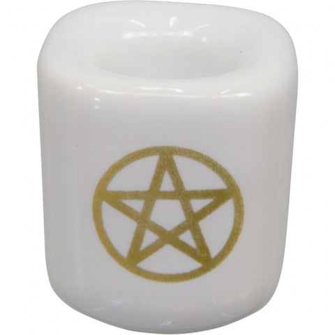 Pentacle White and Gold Ceramic Spell Chime Candle Holder