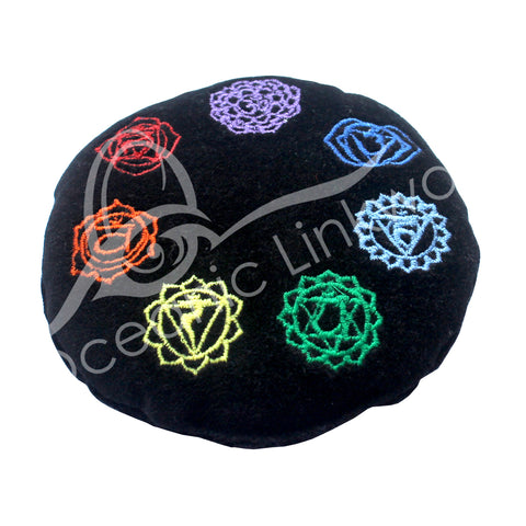 Black Velvet Stone Cushion with Chakra Embroidery