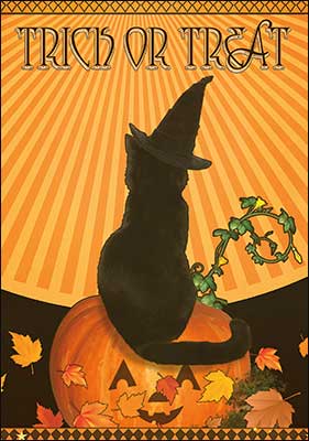 Halloween Card Black cat on jack O lantern Halloween Card