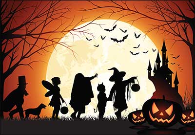 Halloween Card Children trick or treating in the moonlight Card