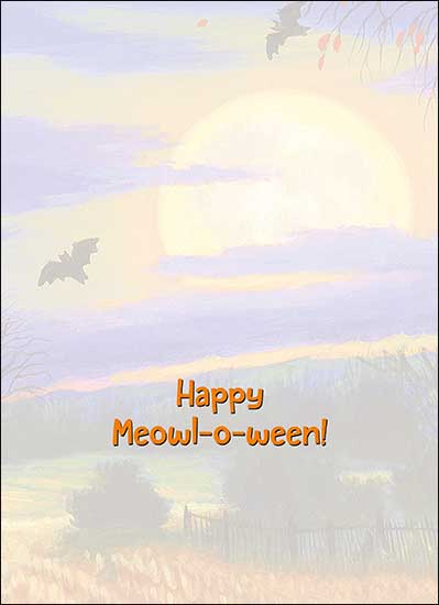 Halloween Card Black Cat with Fall Field Halloween Greeting Card