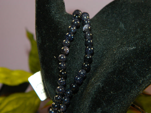Goldstone Blue Round Bead Bracelet 4mm