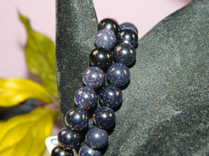 Goldstone Blue Round Bead Bracelet 8mm