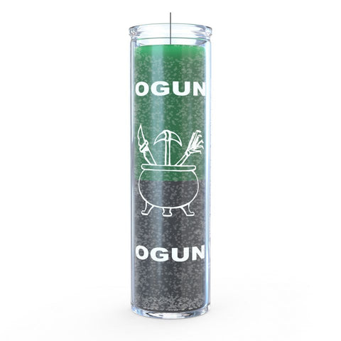 Orisha Ogun 7 Day Candle, Green/Black