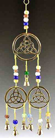 Triple Triquetra Brass Chime with Beads - 12"L