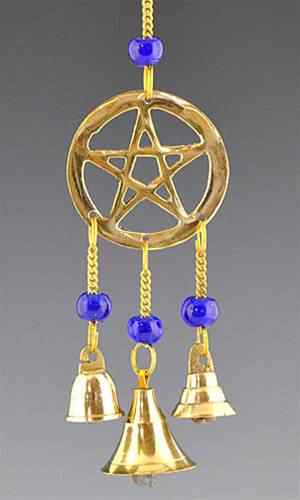 Pentacle Brass Chime with Beads- 9"L