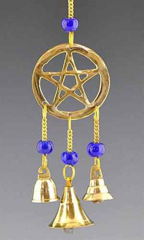 Pentacle Brass Chime with Beads- 9"L