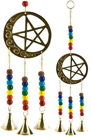Moon/Pentacle Brass Chime with Beads - 9"L