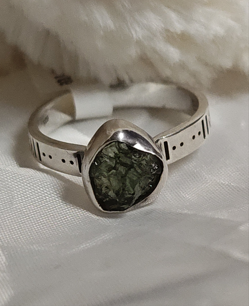 Moldavite Rough Silver Ring