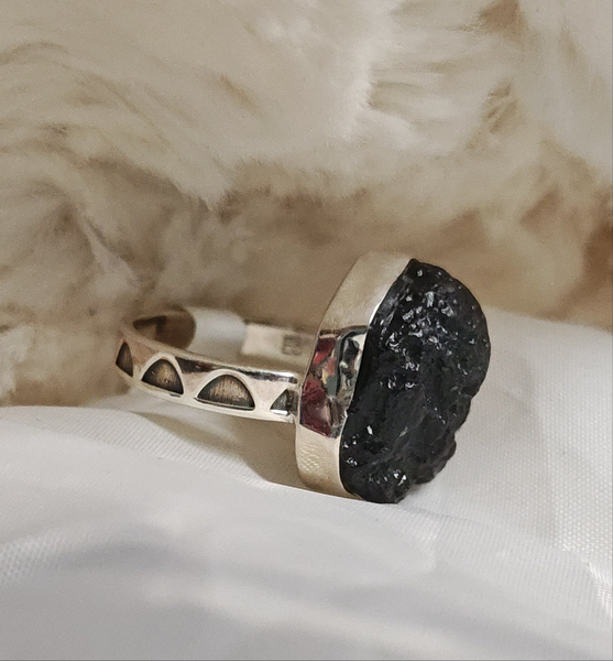 Moldavite Rough Silver Ring