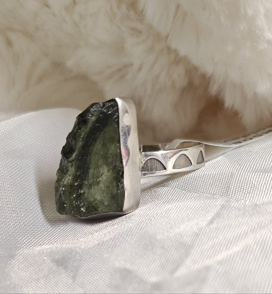 Moldavite Rough Silver Ring