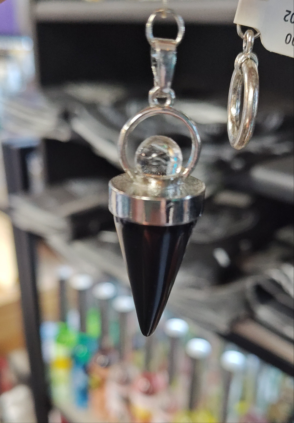 Black Obsidian Stone Pendulum with Quartz Sphere