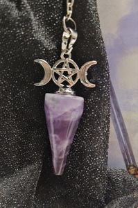 Triple Moon Pentagram Pendulum Amethyst