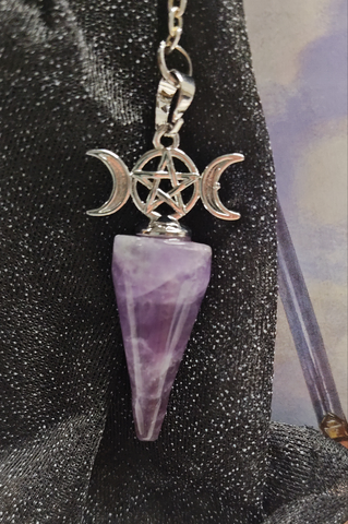 Triple Moon Pentagram Pendulum Amethyst