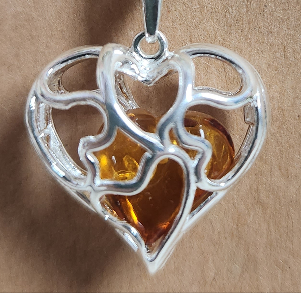 Heart Cage with Amber Stone Pendant