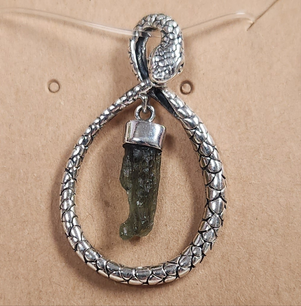 Ouroboros Moldavite Silver Pendant