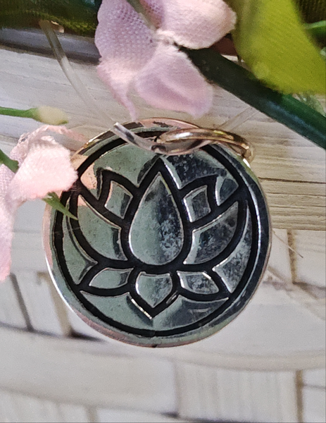 Silver Peace Sign Lotus Reversible Pendant