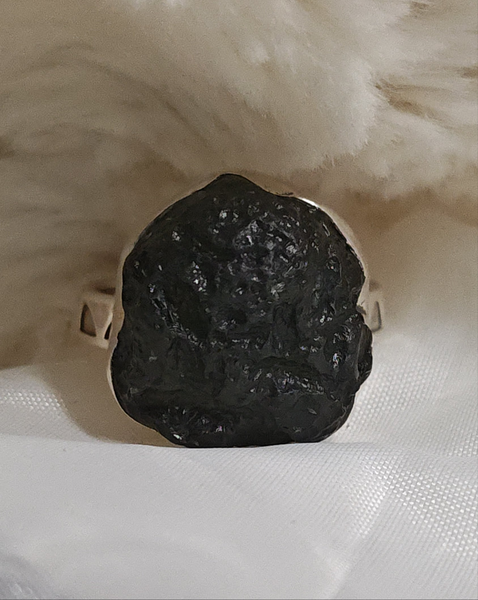 Moldavite Rough Silver Ring