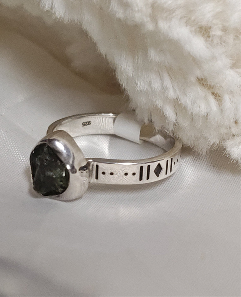 Moldavite Rough Silver Ring