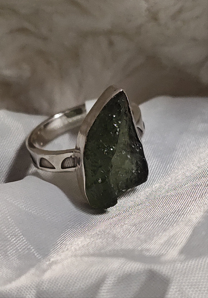 Moldavite Rough Silver Ring