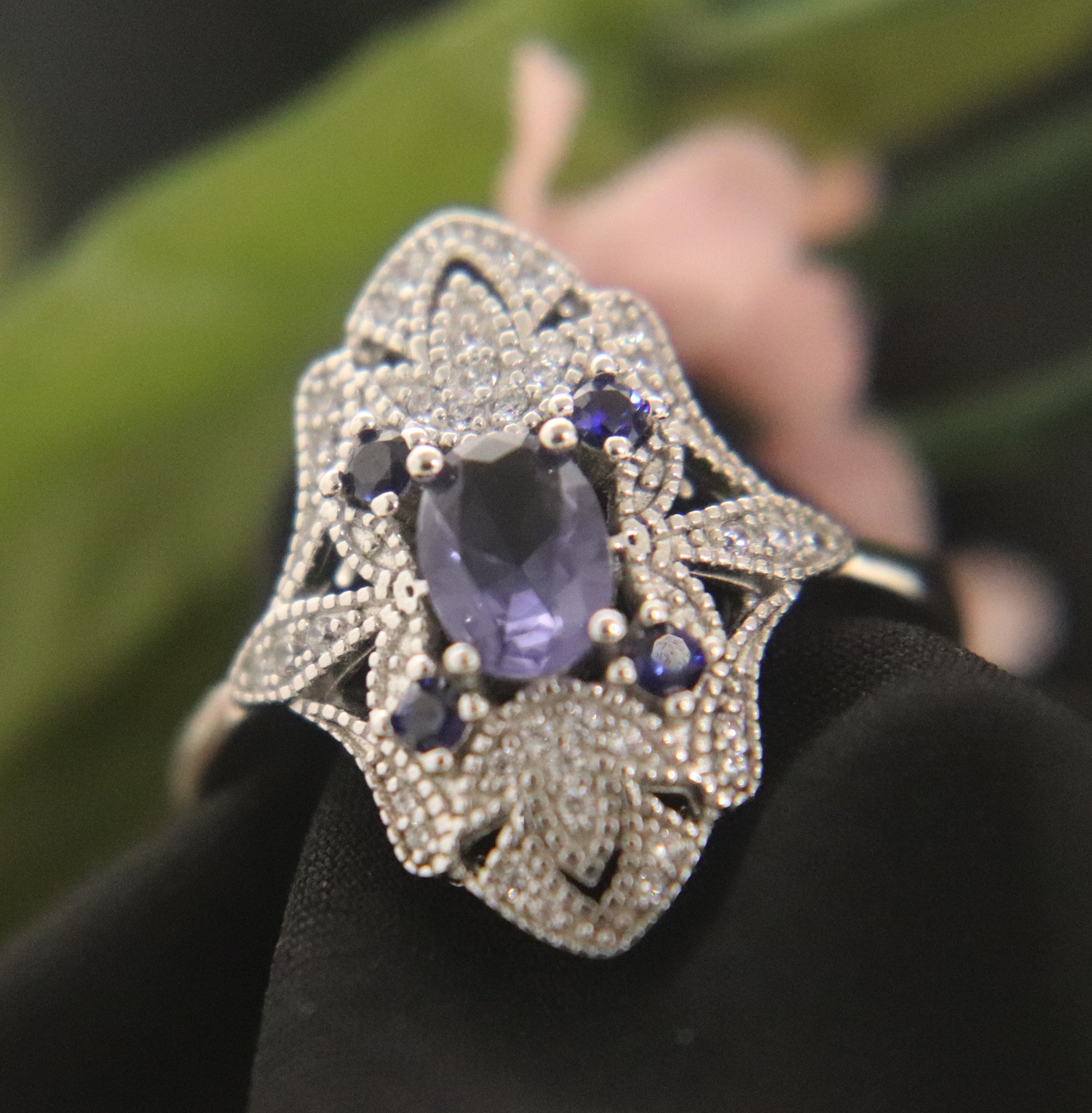 Tanzanite and Sapphire Faceted Rectangle Ring