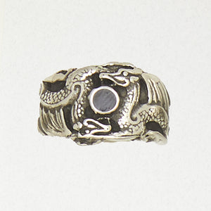 Double Dragon With Ball Pewter Ring Sizes 10