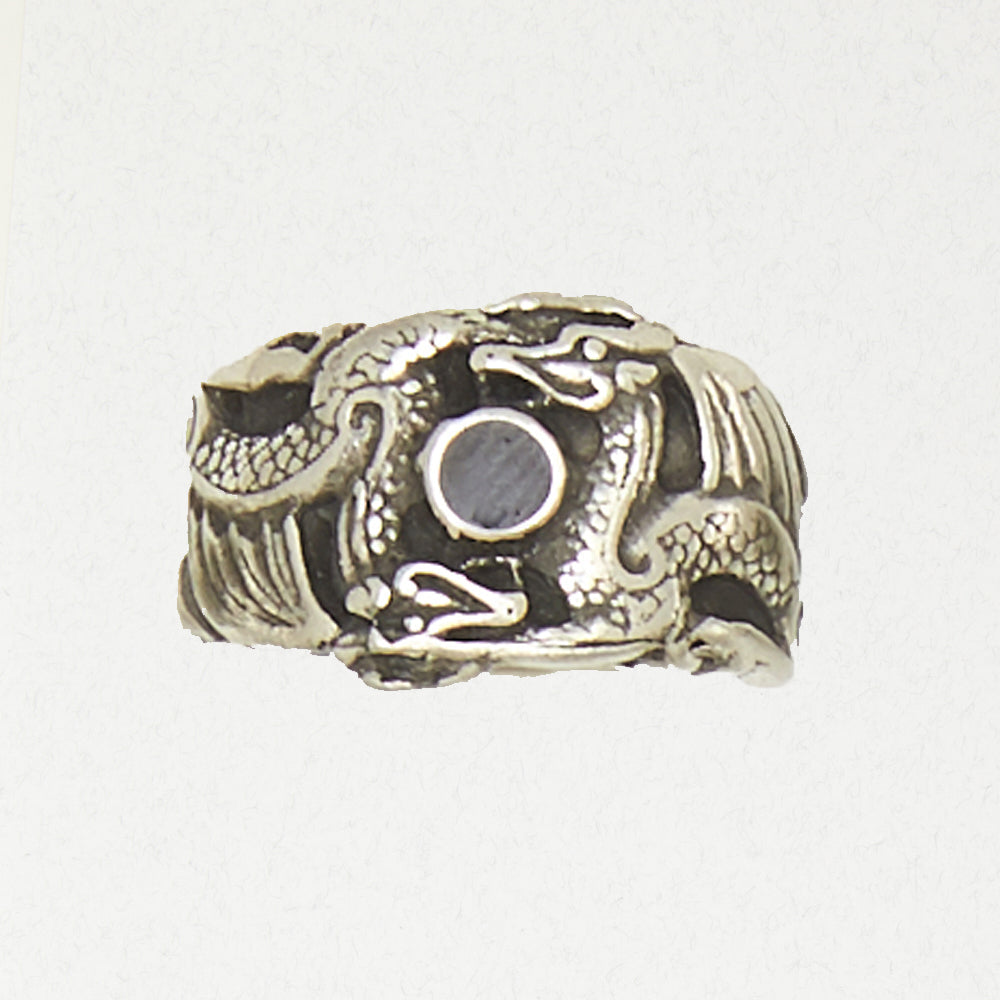 Double Dragon With Ball Pewter Ring Size 12