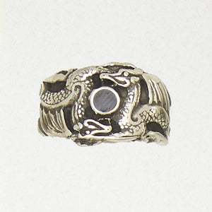 Double Dragon With Ball Pewter Ring Size 12