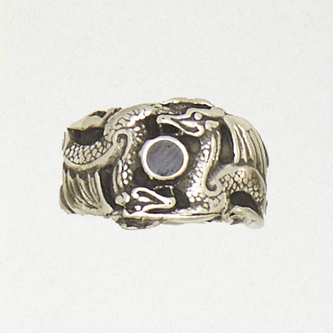 Double Dragon With Ball Pewter Ring Sizes 12