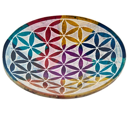 Flower of Life Carved Bowl/Plate Burner in Multicolor