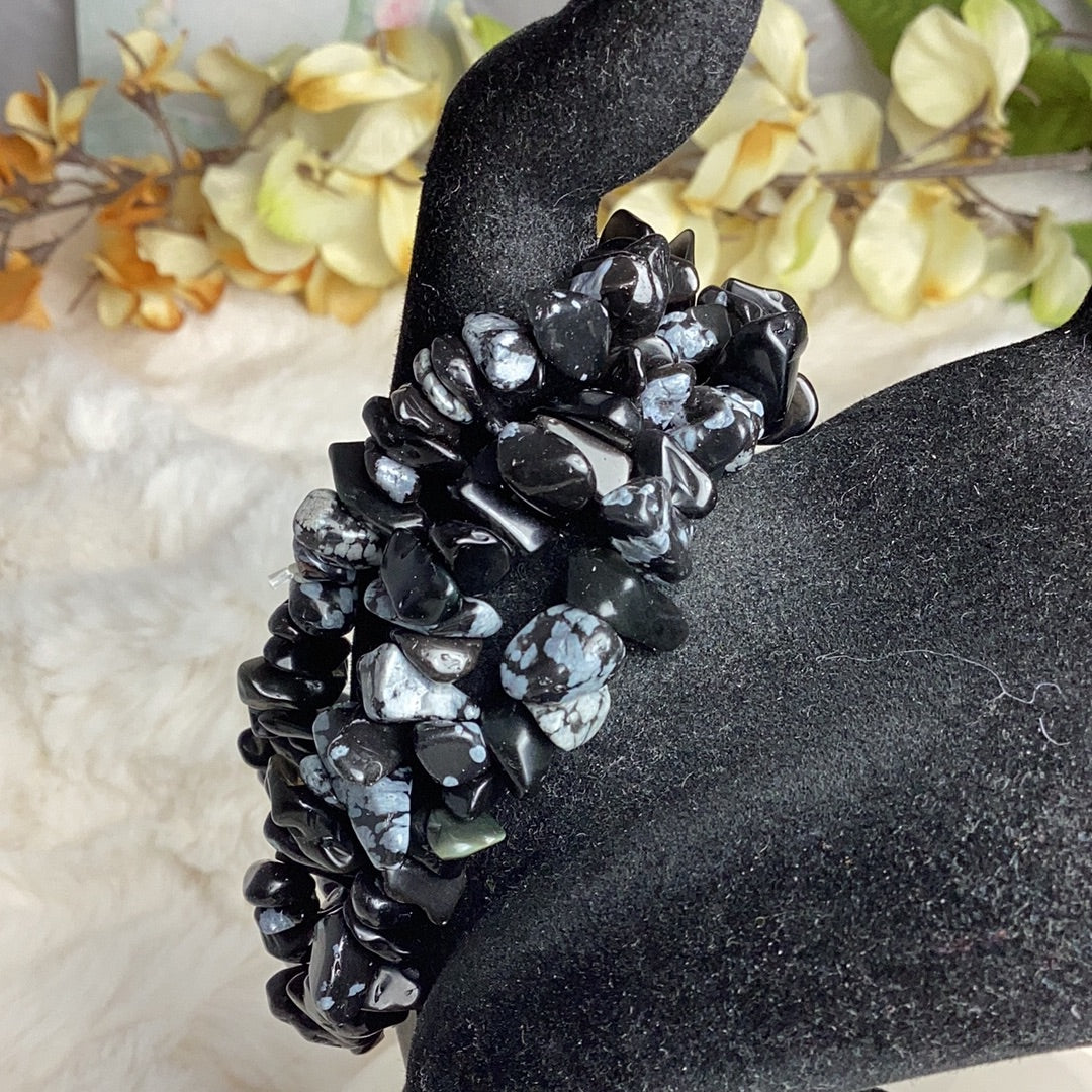 Snowflake Obsidian Chip Bracelets