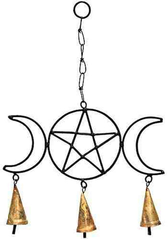 Triple Moon Pentacle Chime with Bells - 15"H, 10"W