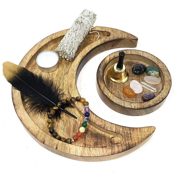 Wooden Crescent Moon Trays Set