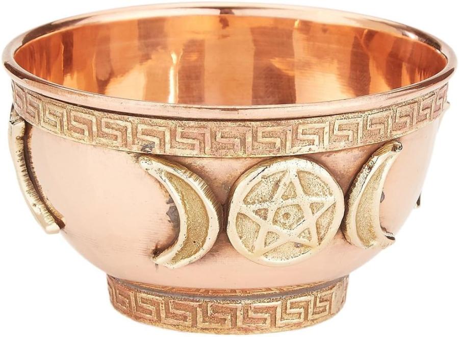 Triple Moon Pentacle Copper Offering Bowl